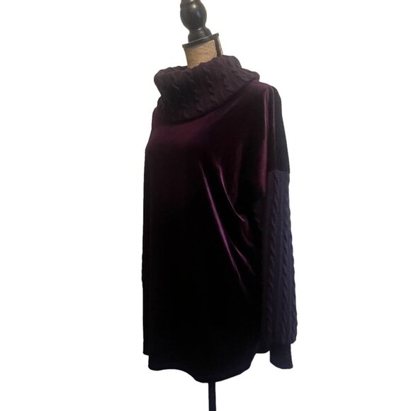 Weekend by Suzanne Betro Purple  Velour & Cable Knit Cowl Neck Tunic XL - Picture 4 of 10